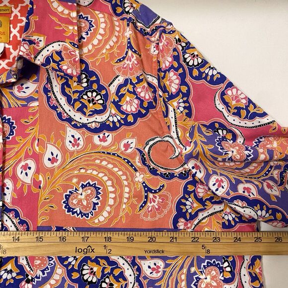 Multicolor Paisley Shirt Women 20W Button Down Non Iron Long Sleeve Boho Vibrant - Picture 4 of 9